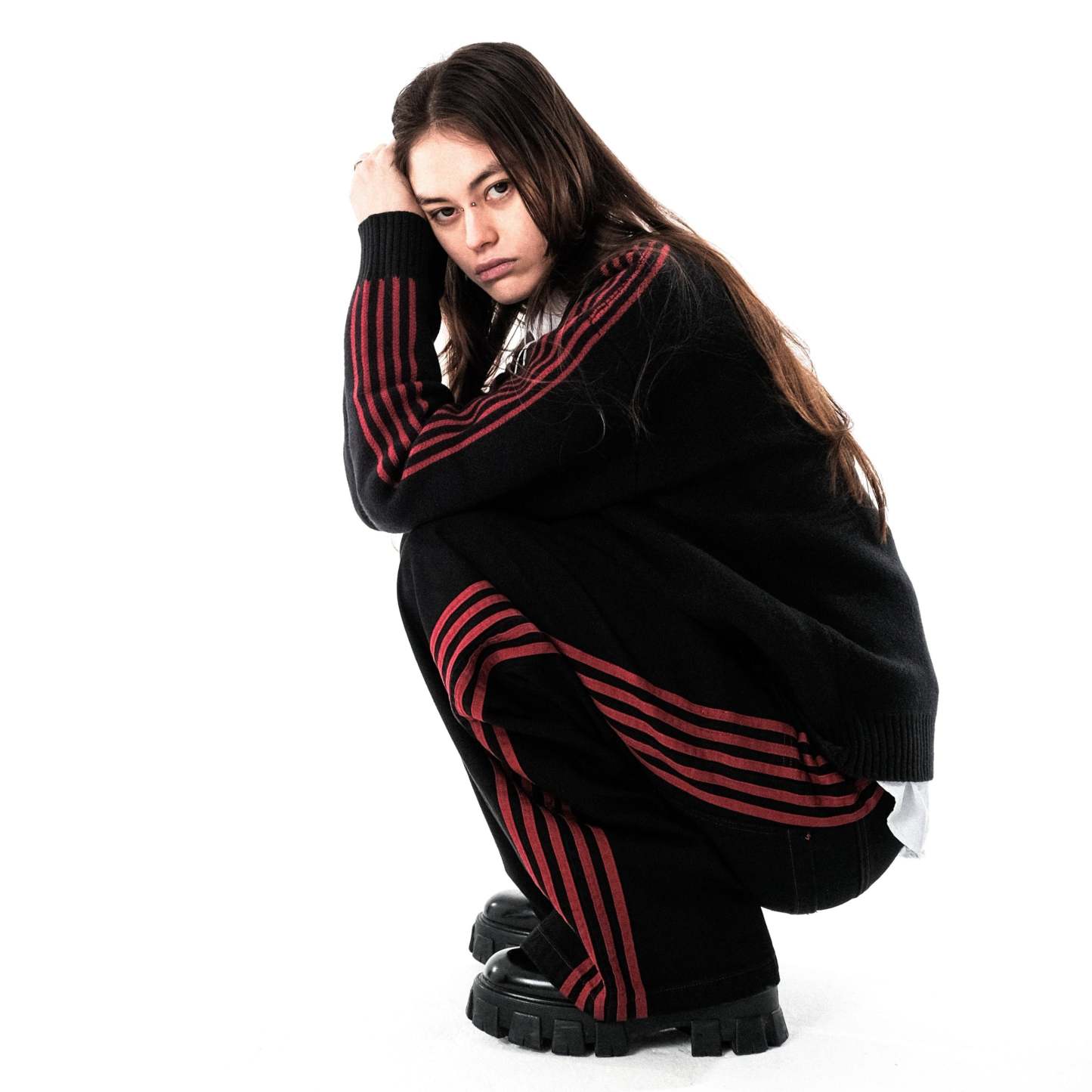 TRACK JEANS (BLACK/RED)-IYAMIUIO