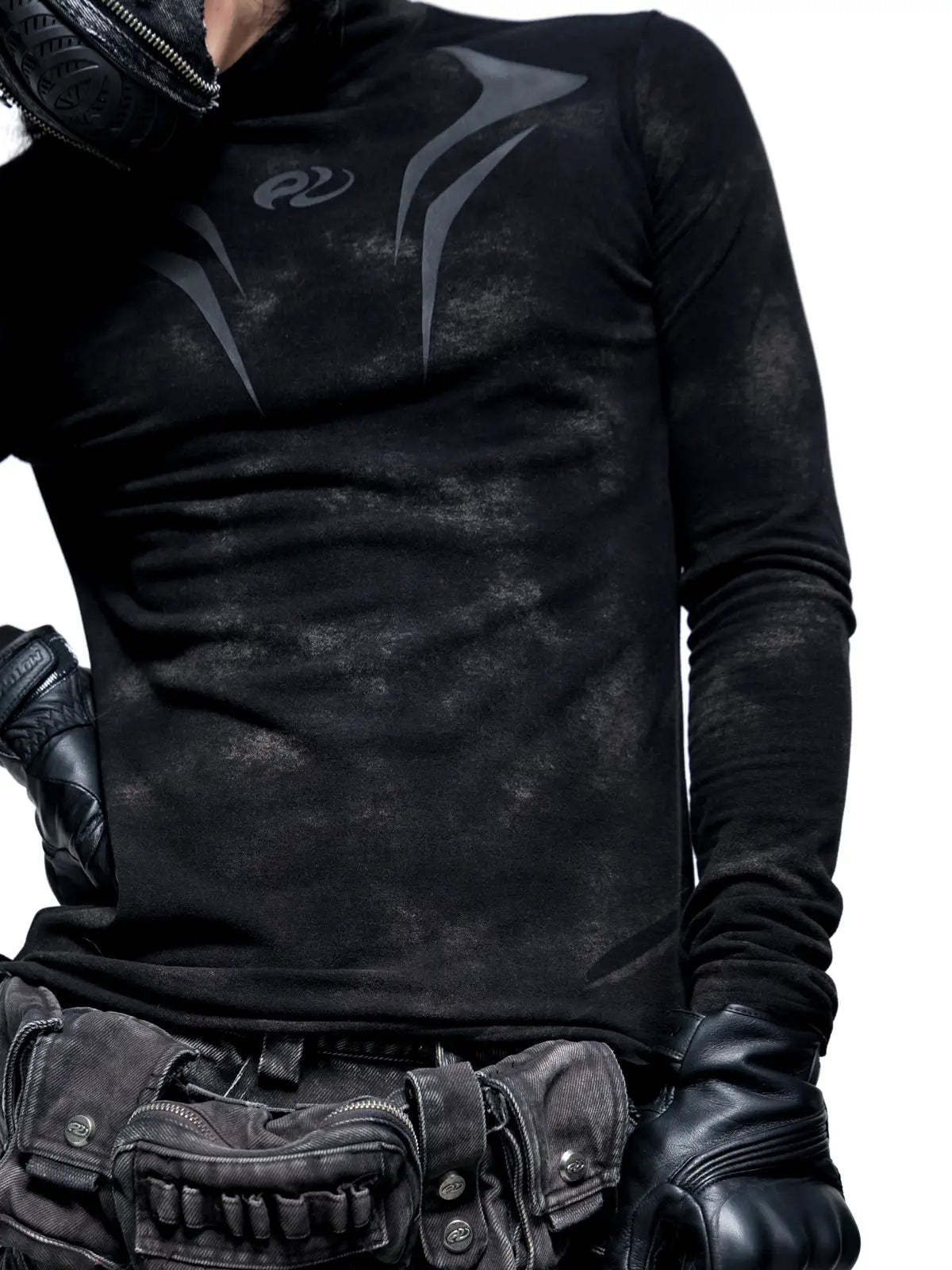 Personsoul Dark Spine Pattern Slim Fit Shirt-IYAMIUIO