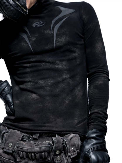 Personsoul Dark Spine Pattern Slim Fit Shirt-IYAMIUIO