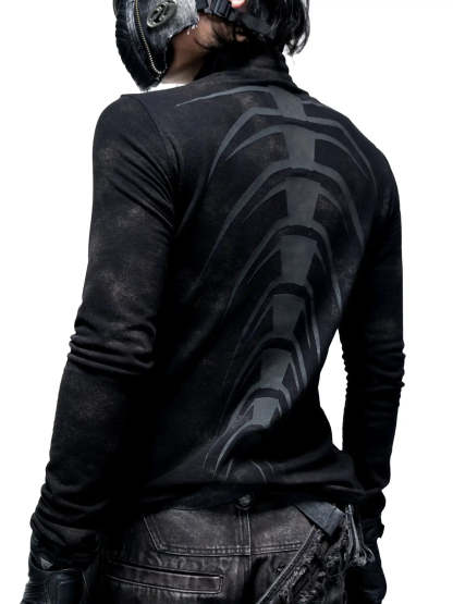 Personsoul Dark Spine Pattern Slim Fit Shirt-IYAMIUIO