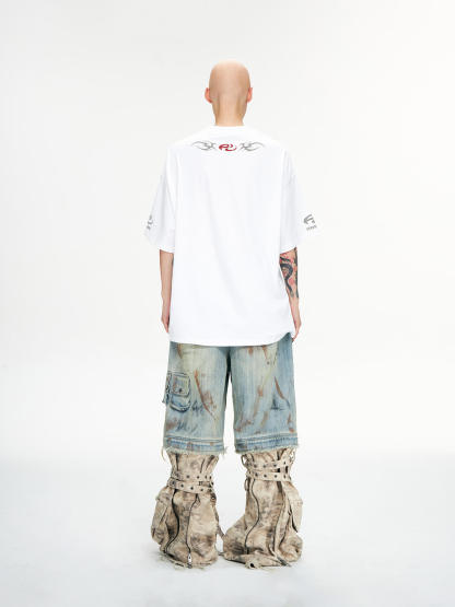 Personsoul Detachable Paneled Camo Baggy Jeans-IYAMIUIO