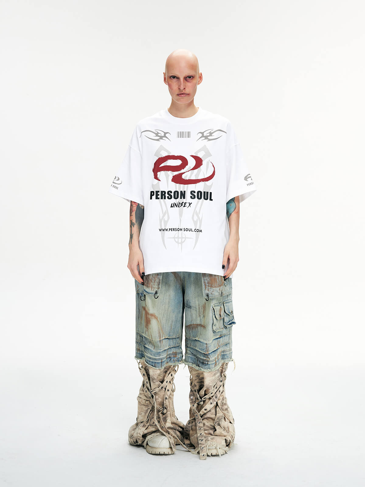 Personsoul Detachable Paneled Camo Baggy Jeans-IYAMIUIO