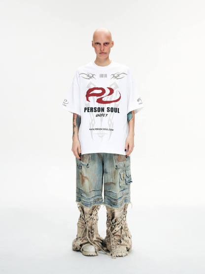 Personsoul Detachable Paneled Camo Baggy Jeans-IYAMIUIO