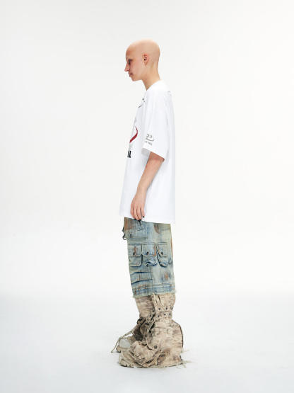 Personsoul Detachable Paneled Camo Baggy Jeans-IYAMIUIO