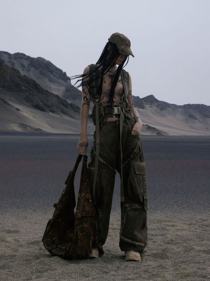 Personsoul Detachable Tactical Distressed Cargo Pants-IYAMIUIO