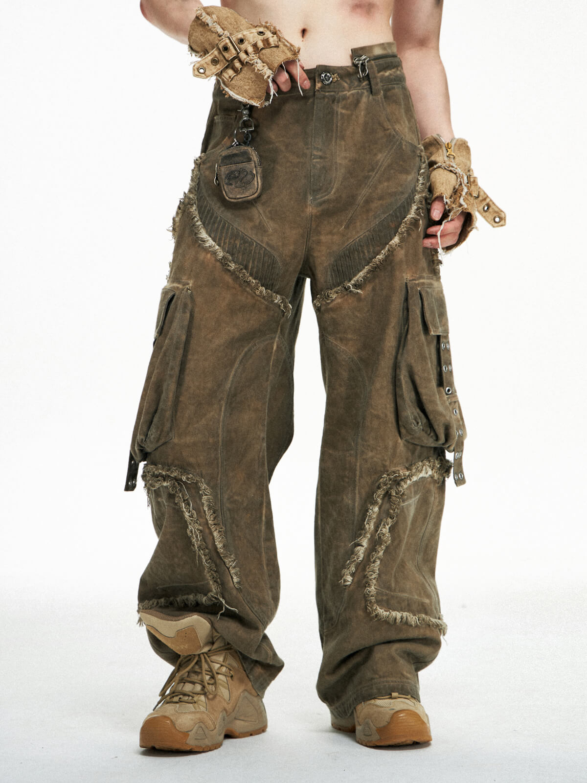 Personsoul Detachable Tactical Distressed Cargo Pants-IYAMIUIO
