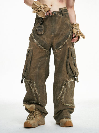 Personsoul Detachable Tactical Distressed Cargo Pants-IYAMIUIO