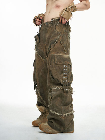 Personsoul Detachable Tactical Distressed Cargo Pants-IYAMIUIO