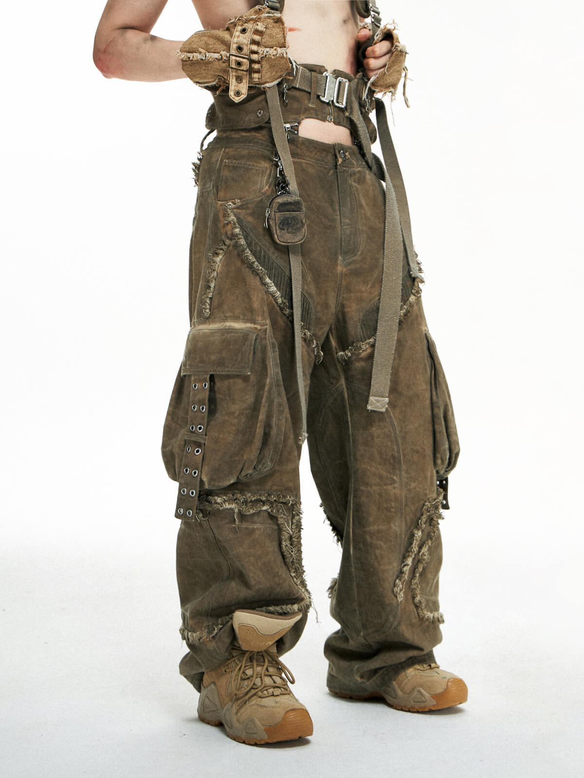 Personsoul Detachable Tactical Distressed Cargo Pants-IYAMIUIO