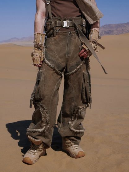 Personsoul Detachable Tactical Distressed Cargo Pants-IYAMIUIO