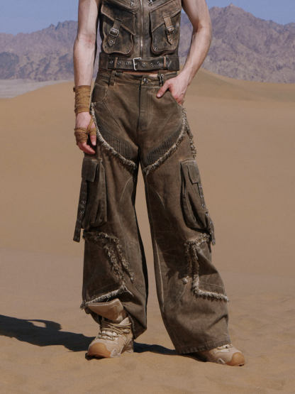 Personsoul Detachable Tactical Distressed Cargo Pants-IYAMIUIO