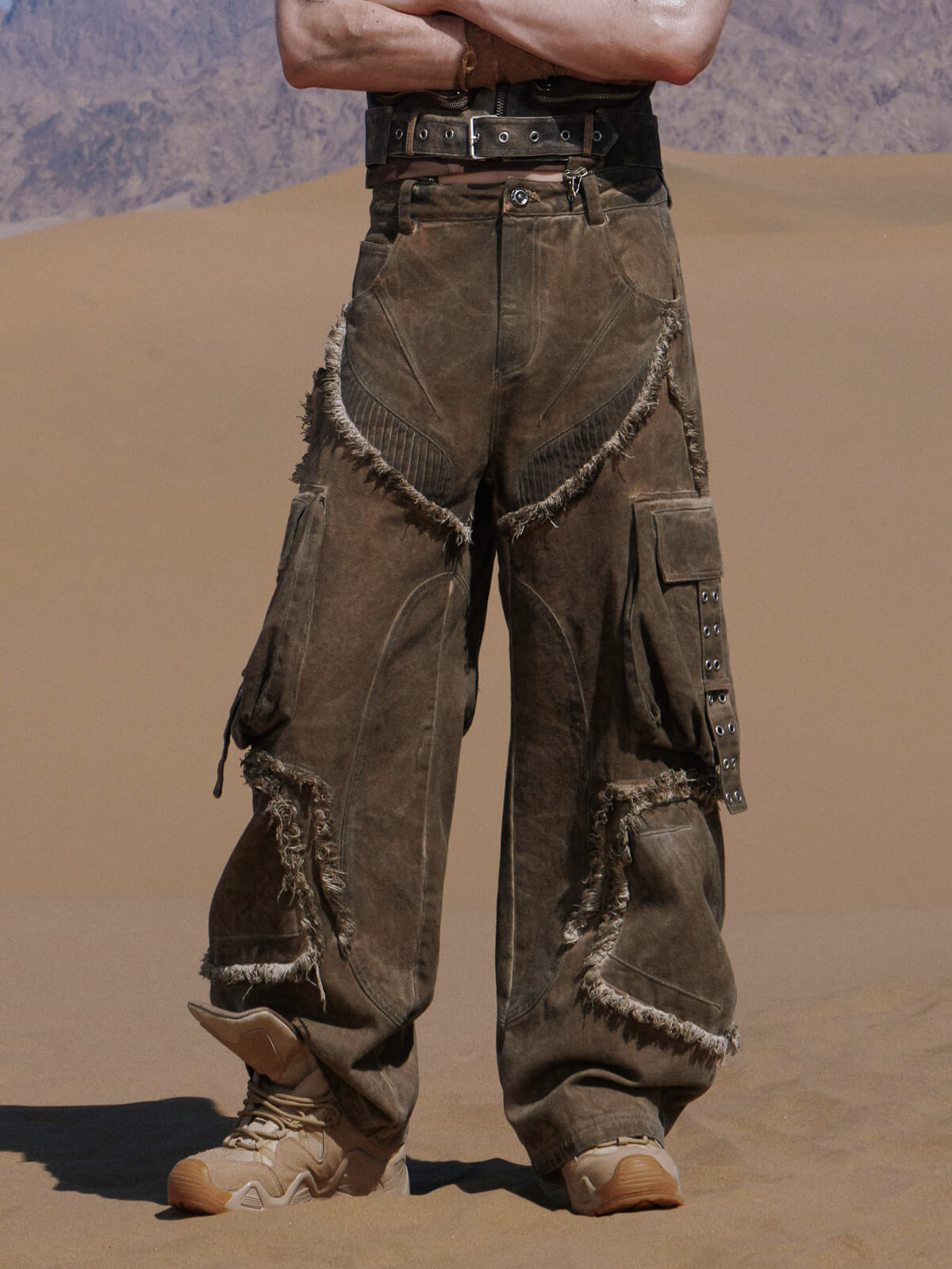 Personsoul Detachable Tactical Distressed Cargo Pants-IYAMIUIO