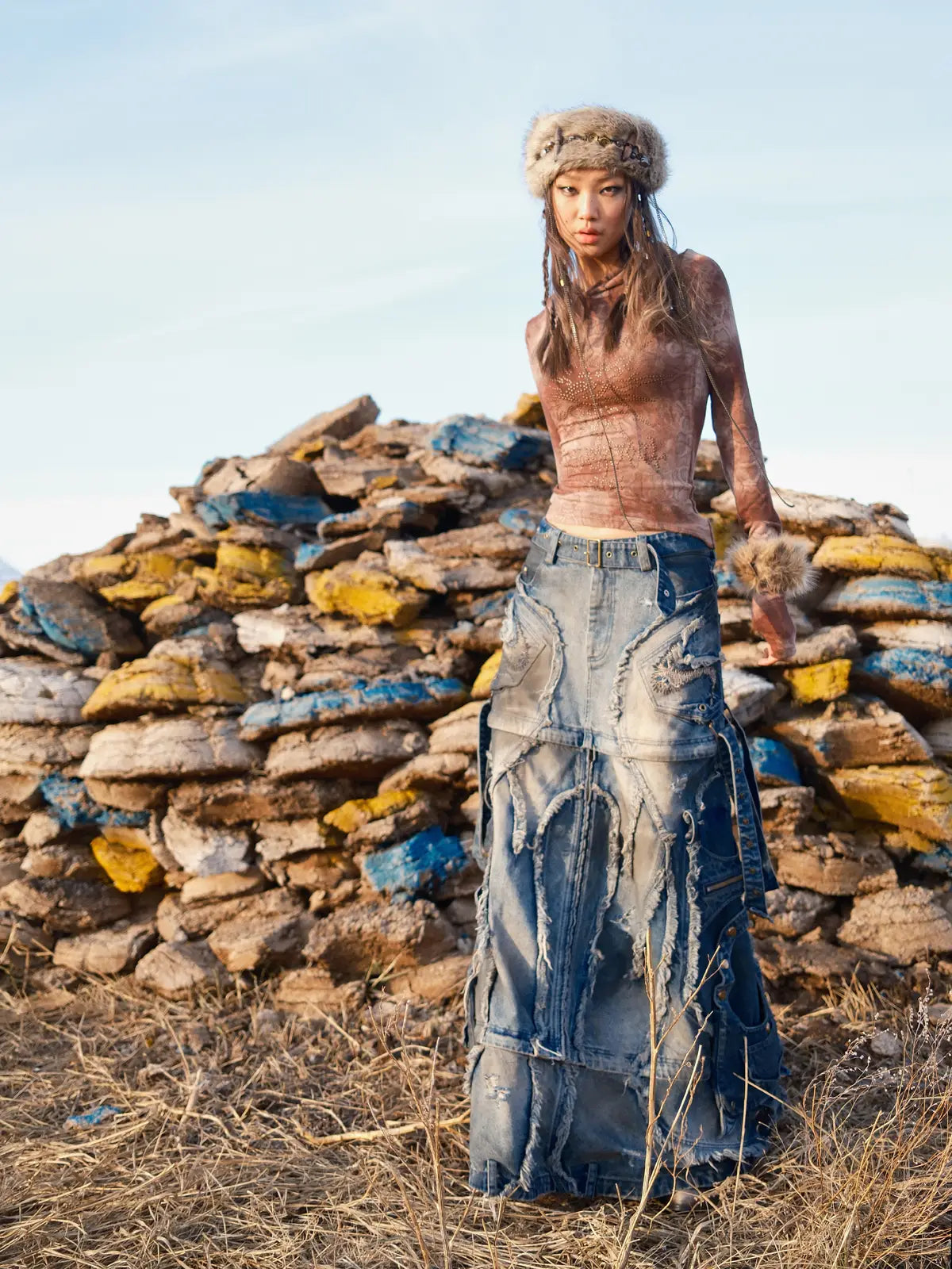 Personsoul Detachable Denim Cargo Skirt (6 in 1)-IYAMIUIO