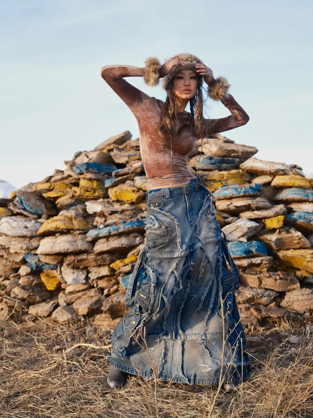 Personsoul Detachable Denim Cargo Skirt (6 in 1)-IYAMIUIO