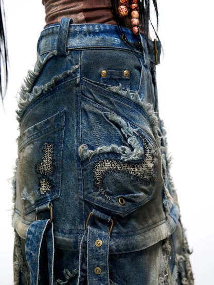 Personsoul Detachable Denim Cargo Skirt (6 in 1)-IYAMIUIO