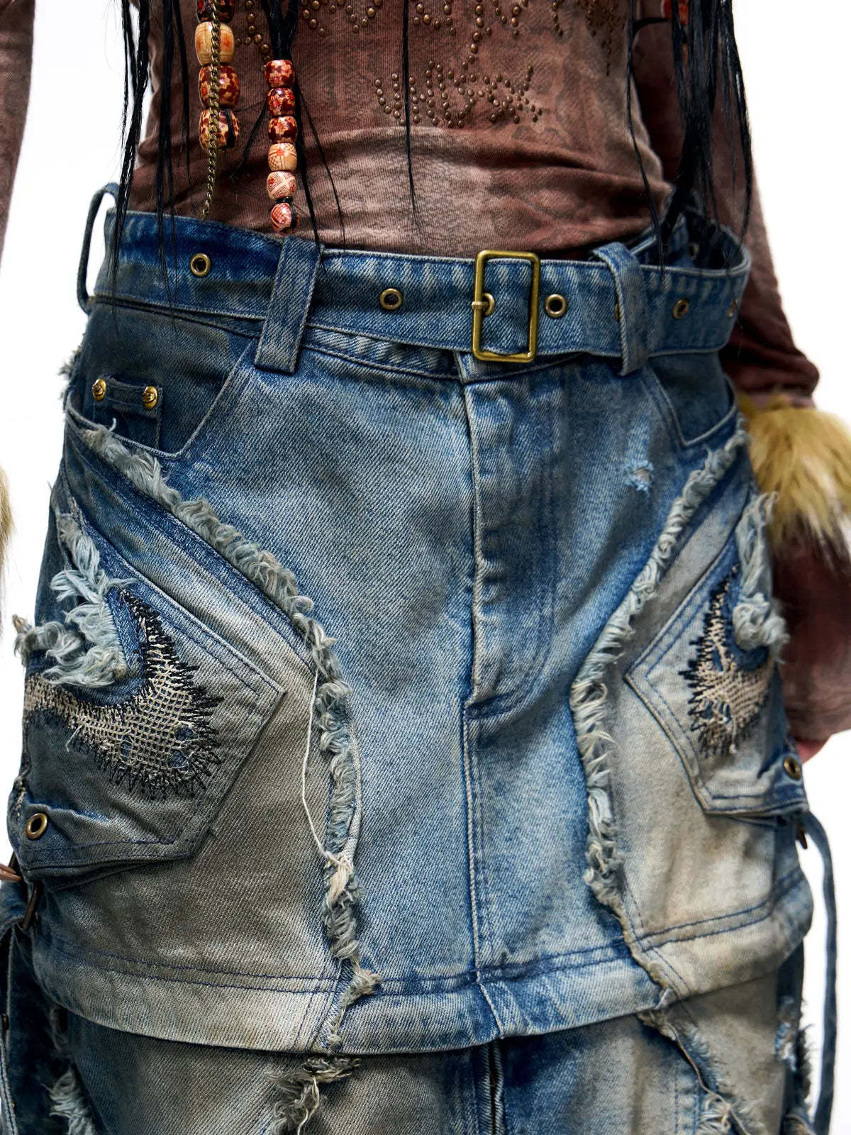 Personsoul Detachable Denim Cargo Skirt (6 in 1)-IYAMIUIO