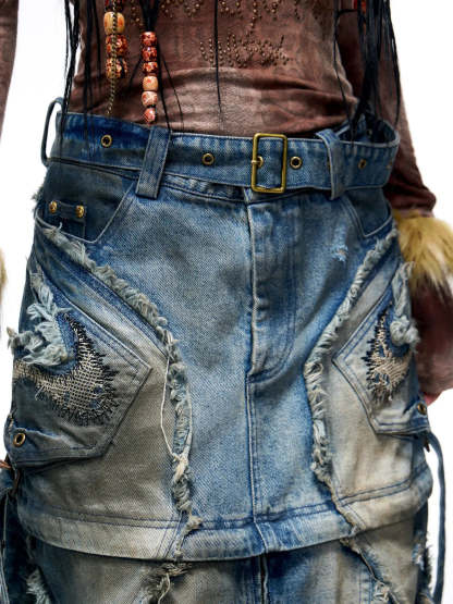 Personsoul Detachable Denim Cargo Skirt (6 in 1)-IYAMIUIO