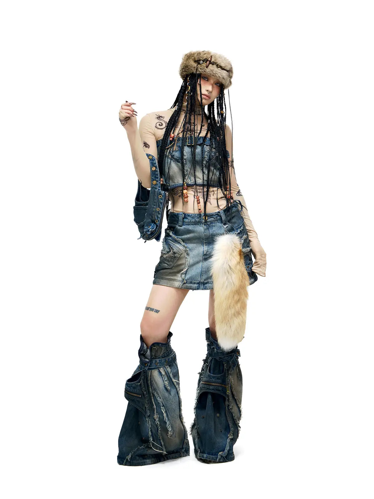 Personsoul Detachable Denim Cargo Skirt (6 in 1)-IYAMIUIO