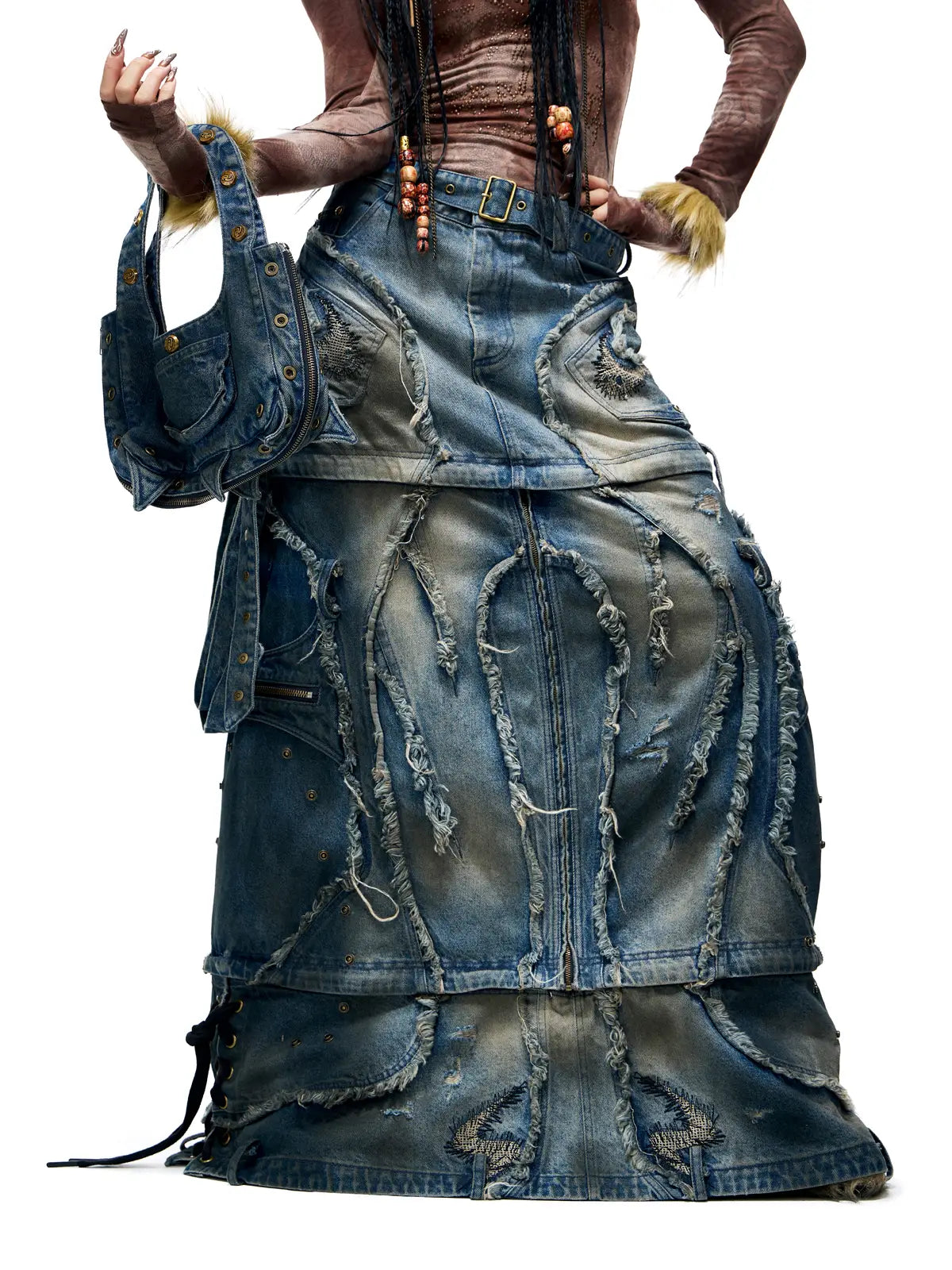 Personsoul Detachable Denim Cargo Skirt (6 in 1)-IYAMIUIO