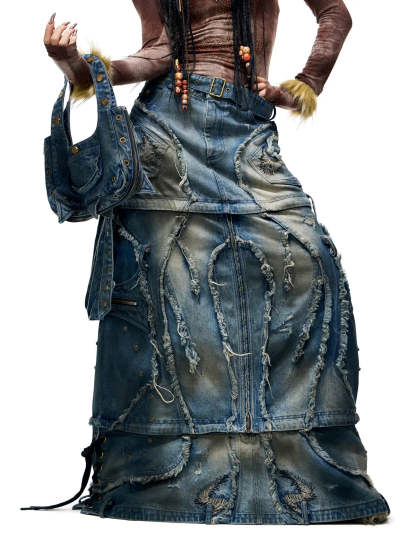 Personsoul Detachable Denim Cargo Skirt (6 in 1)-IYAMIUIO