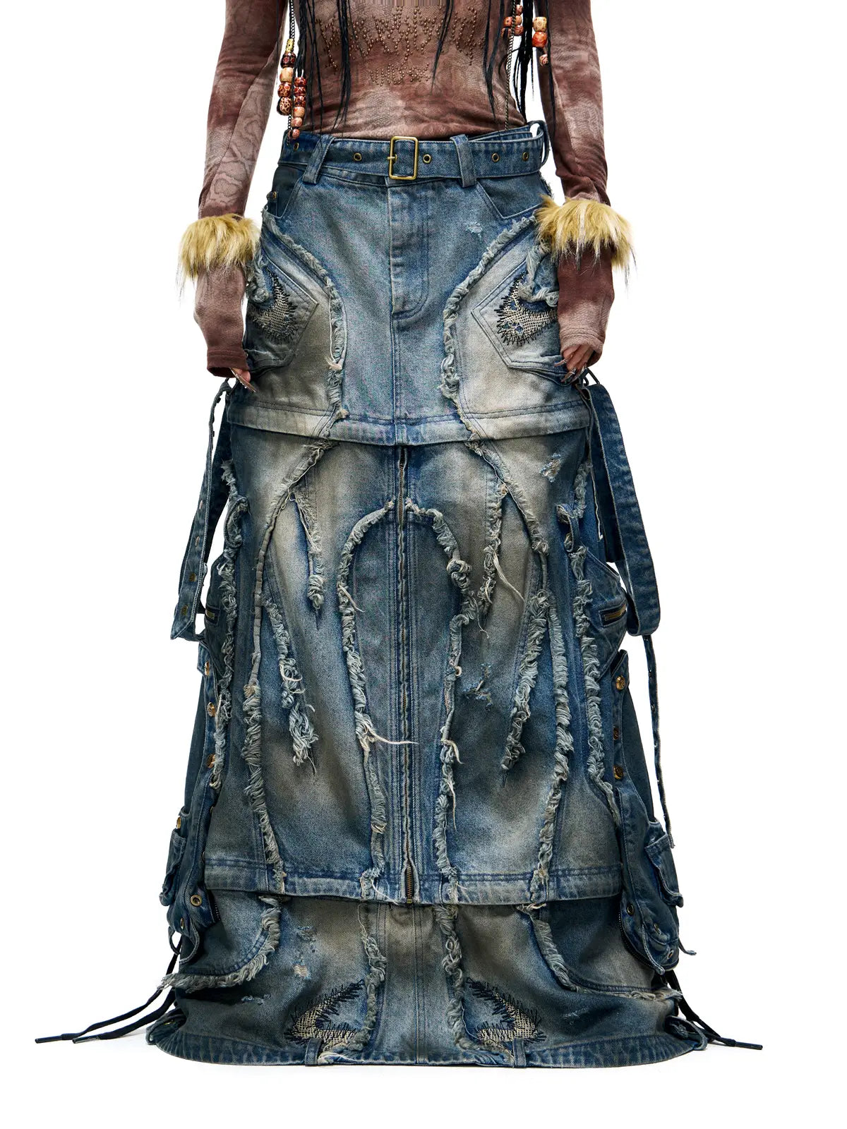 Personsoul Detachable Denim Cargo Skirt (6 in 1)-IYAMIUIO