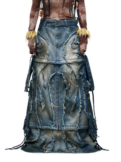 Personsoul Detachable Denim Cargo Skirt (6 in 1)-IYAMIUIO