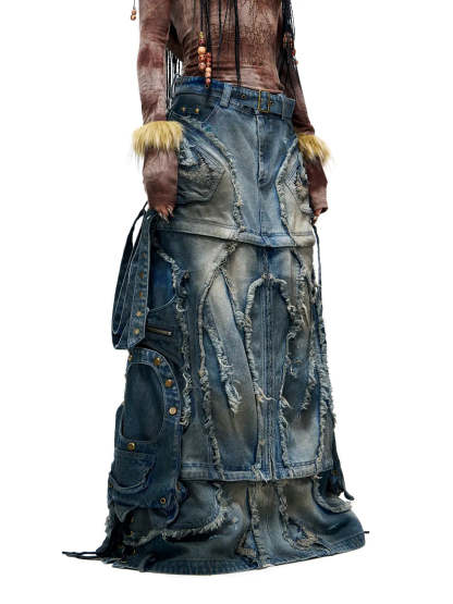 Personsoul Detachable Denim Cargo Skirt (6 in 1)-IYAMIUIO