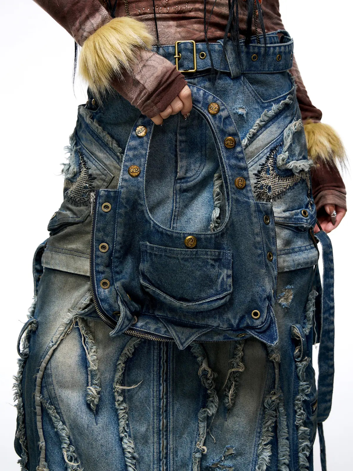 Personsoul Detachable Denim Cargo Skirt (6 in 1)-IYAMIUIO