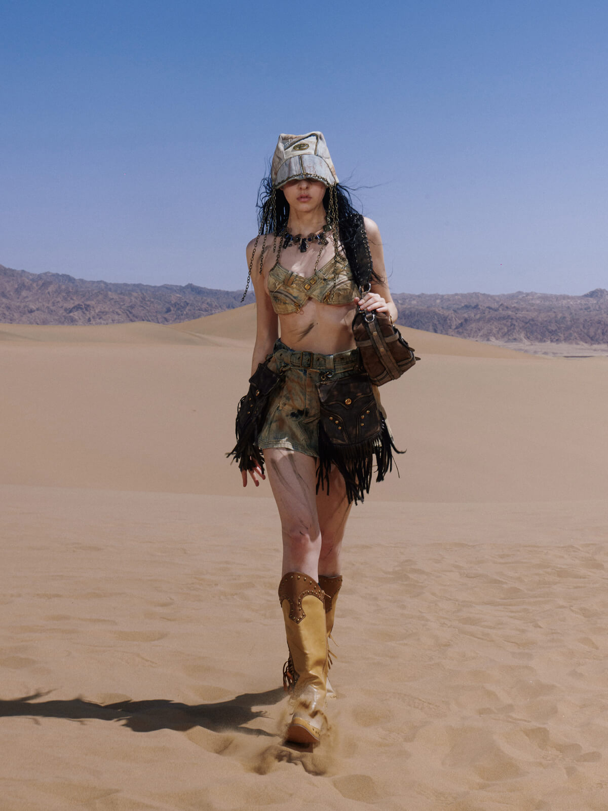 Personsoul Detachable Leather Denim Mini Skirt-IYAMIUIO