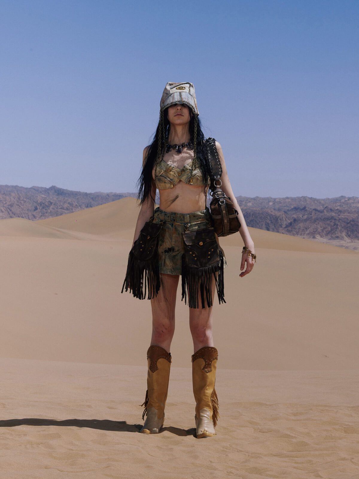 Personsoul Detachable Leather Denim Mini Skirt-IYAMIUIO