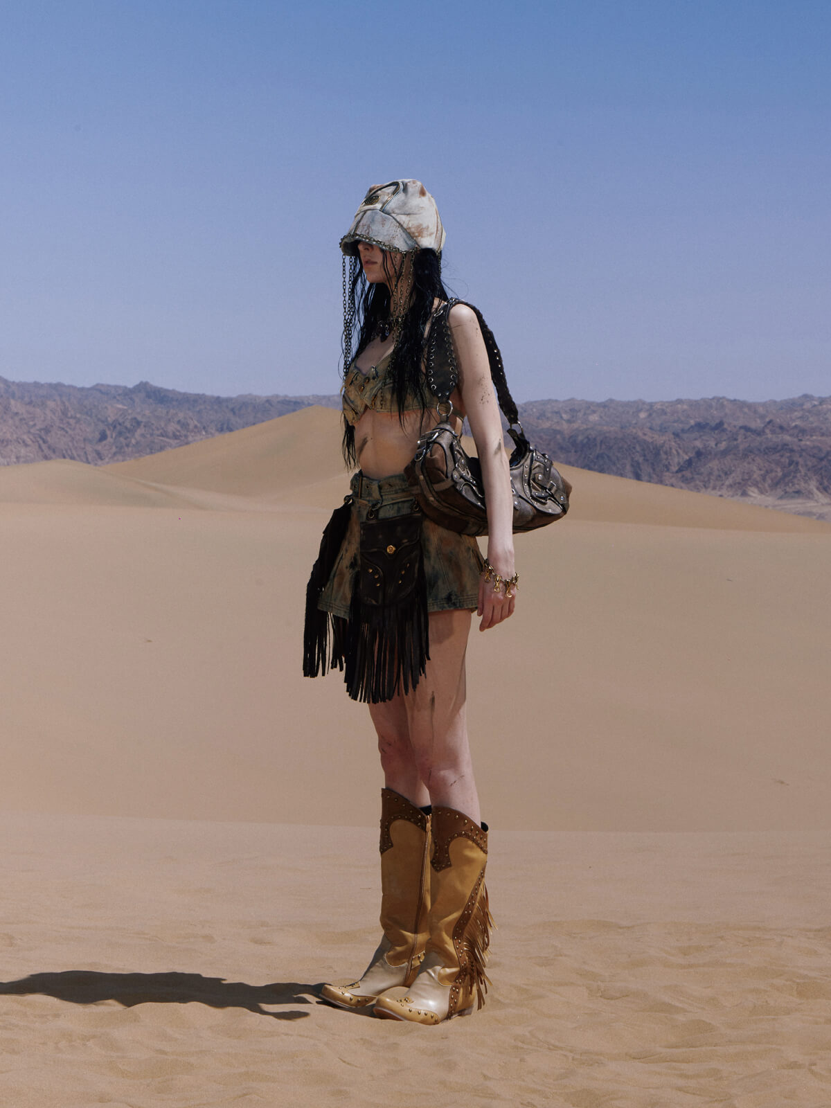 Personsoul Detachable Leather Denim Mini Skirt-IYAMIUIO