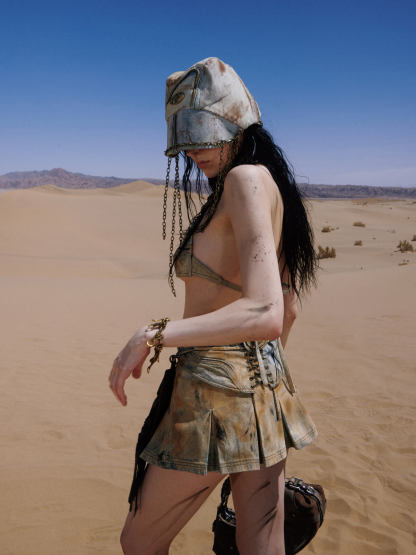 Personsoul Detachable Leather Denim Mini Skirt-IYAMIUIO