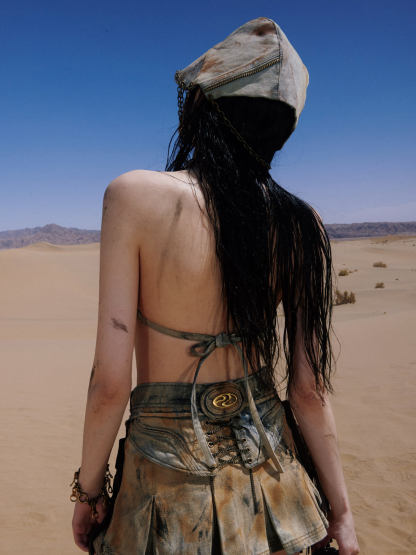 Personsoul Detachable Leather Denim Mini Skirt-IYAMIUIO