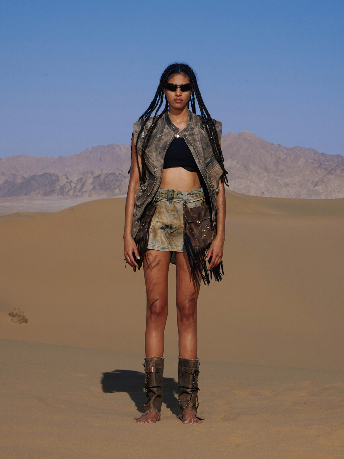 Personsoul Detachable Leather Denim Mini Skirt-IYAMIUIO