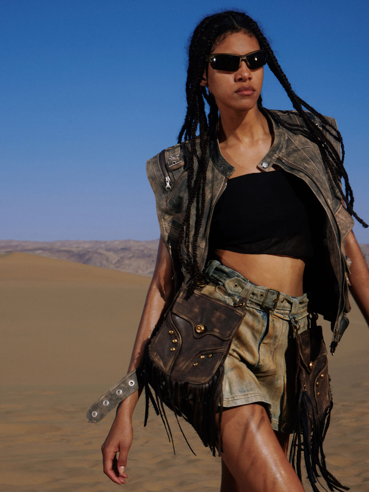 Personsoul Detachable Leather Denim Mini Skirt-IYAMIUIO