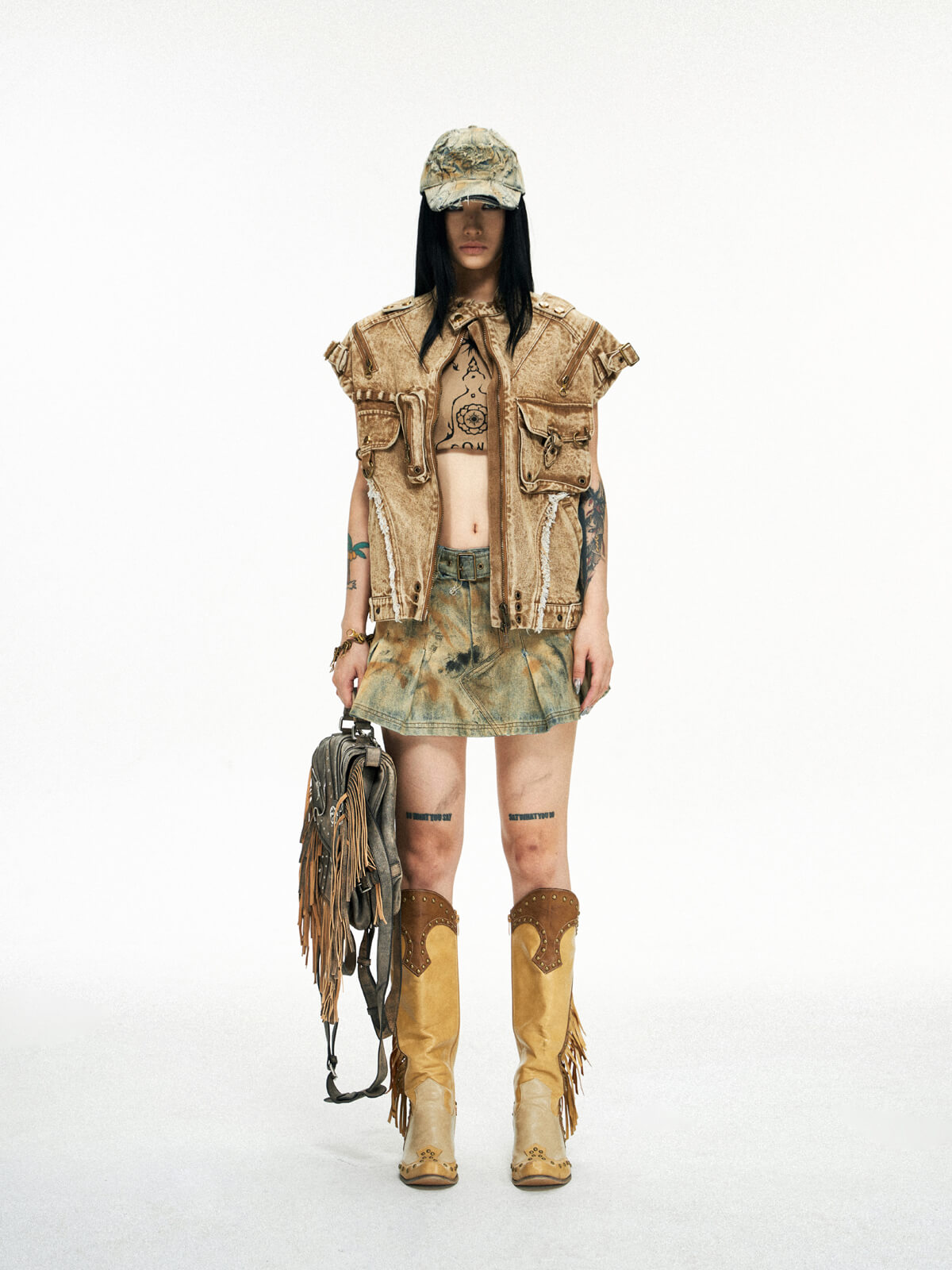 Personsoul Tactical Structure Denim Sleeveless Vest-IYAMIUIO