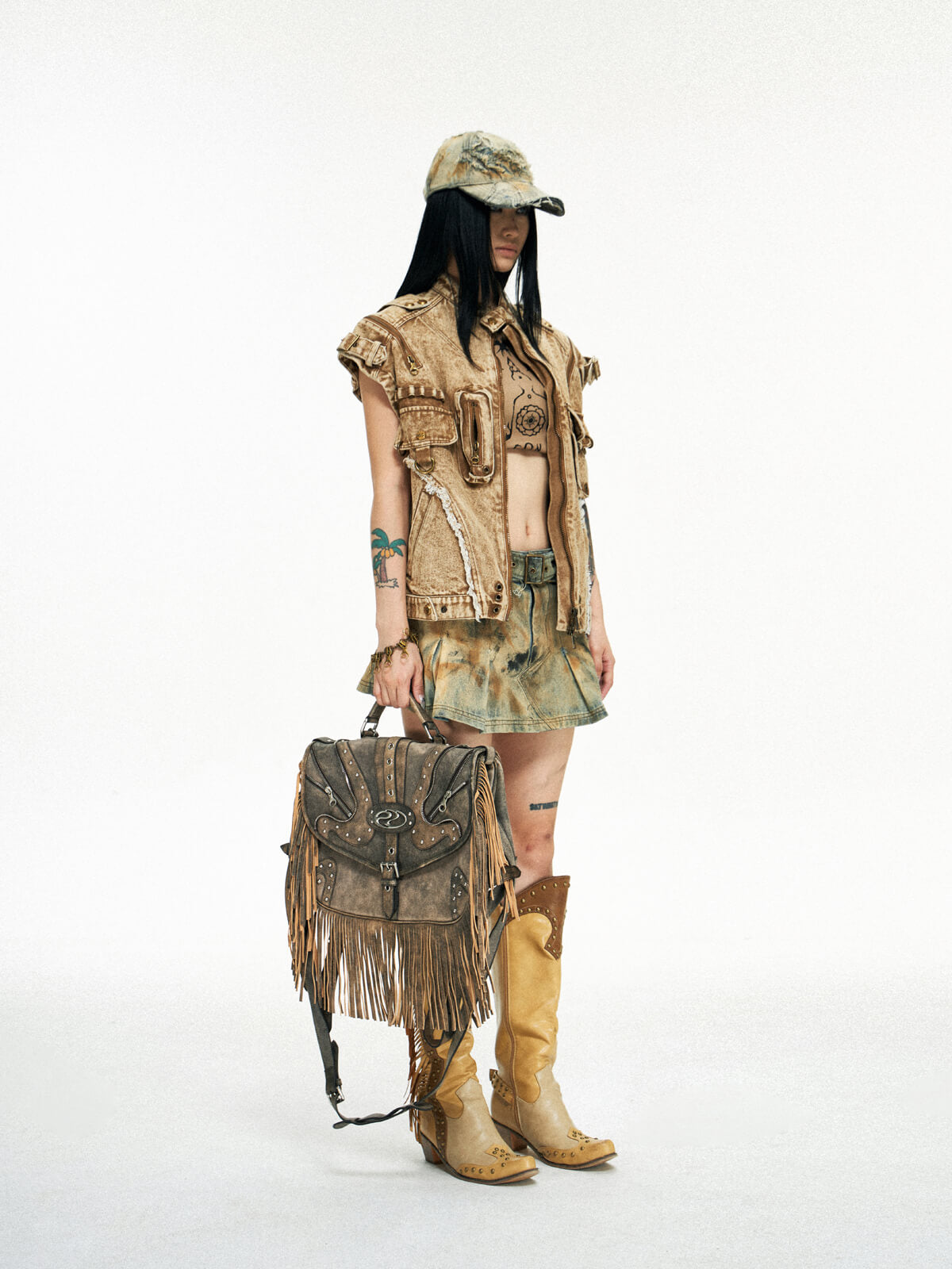 Personsoul Tactical Structure Denim Sleeveless Vest-IYAMIUIO