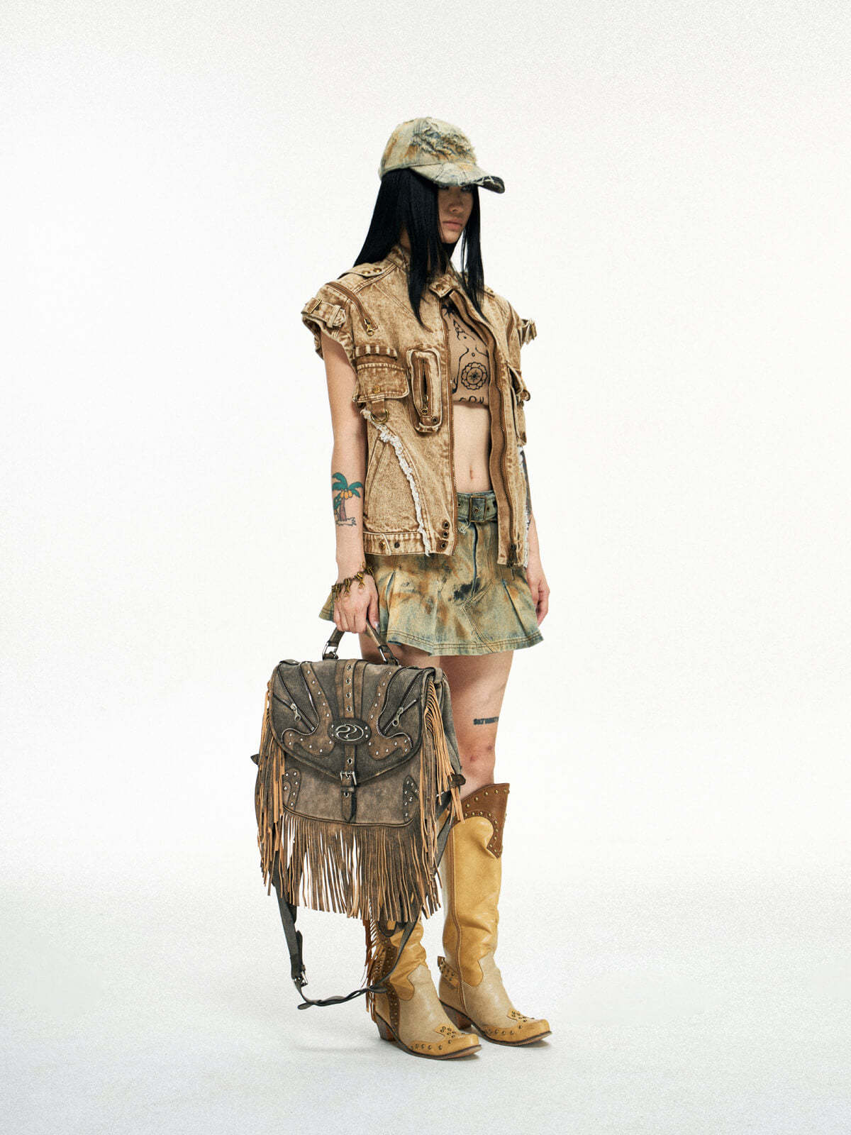 Personsoul Tactical Structure Denim Sleeveless Vest-IYAMIUIO