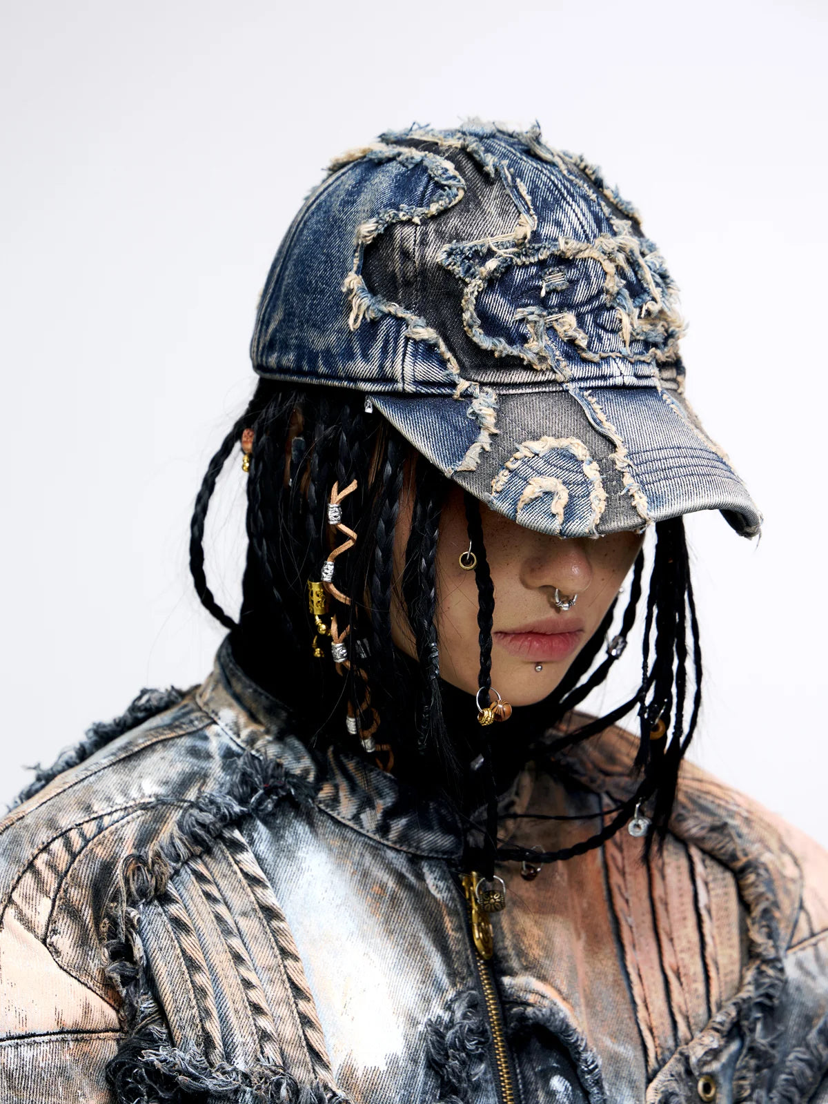 Personsoul Distressed Denim Baseball Cap-IYAMIUIO