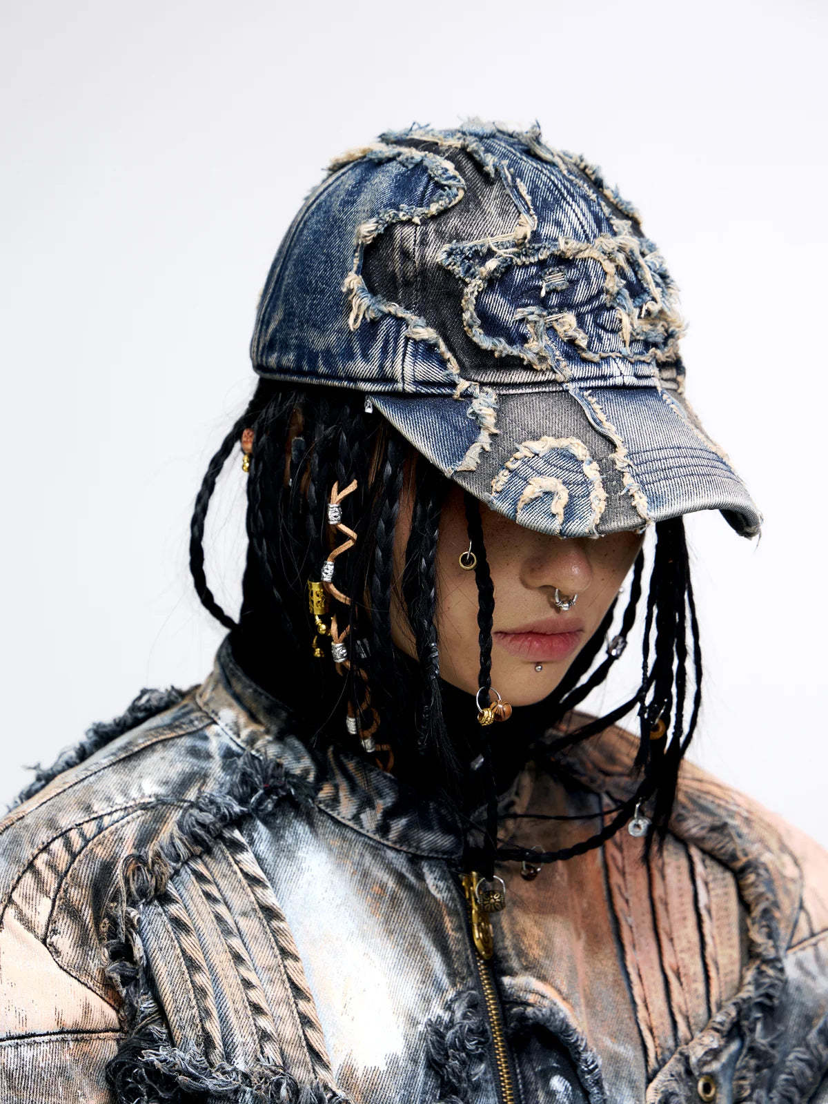 Personsoul Distressed Denim Baseball Cap-IYAMIUIO