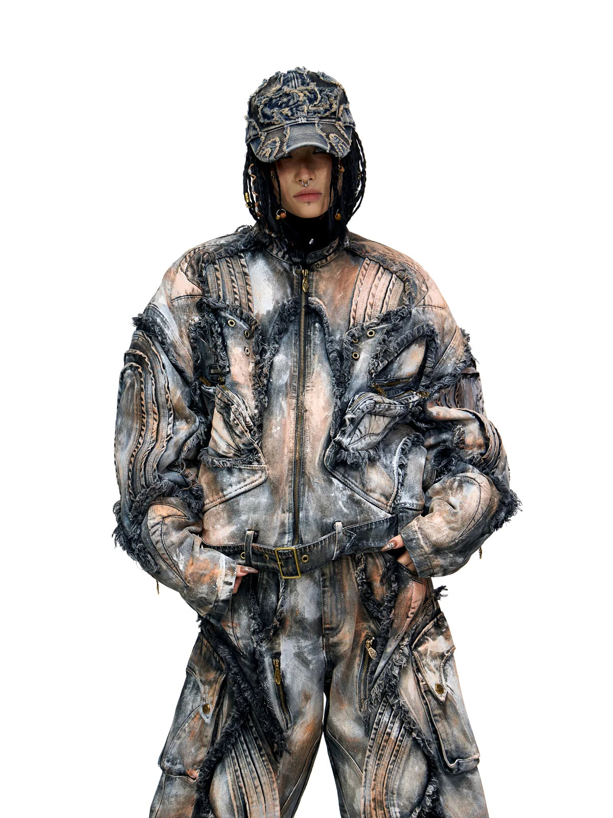 Personsoul Distressed Denim Baseball Cap-IYAMIUIO