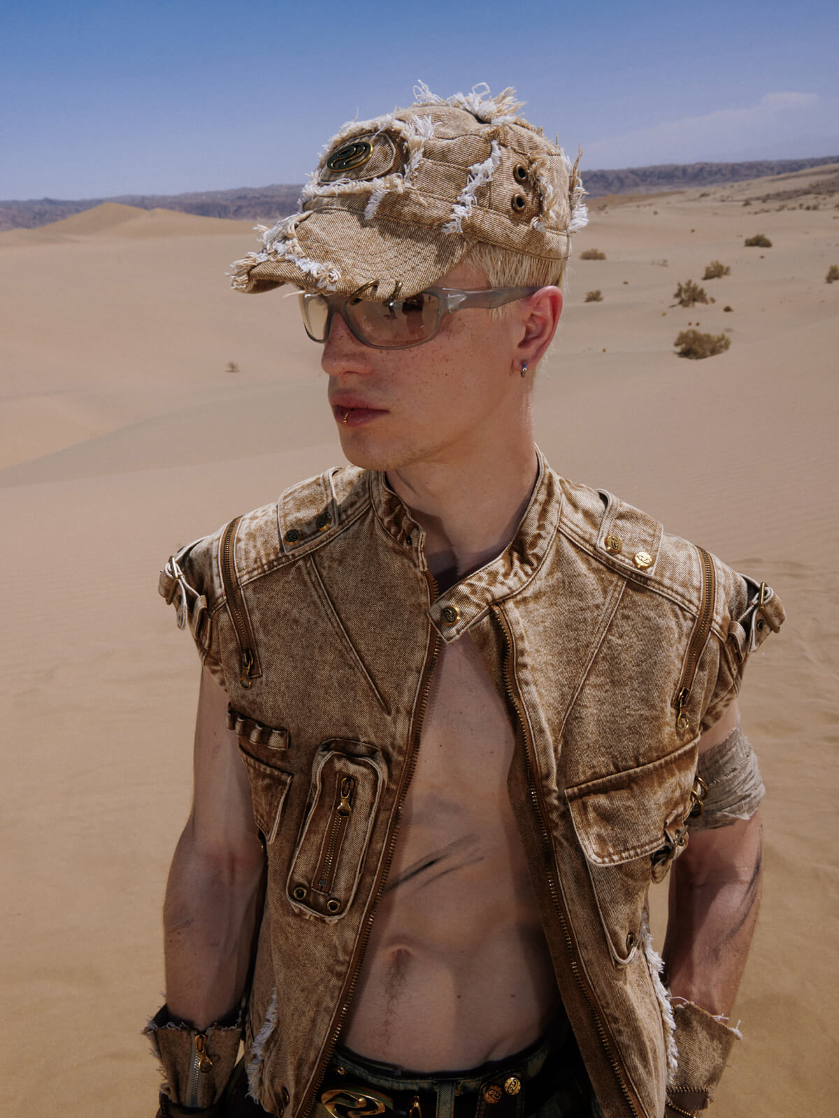 Personsoul Tactical Structure Denim Sleeveless Vest-IYAMIUIO