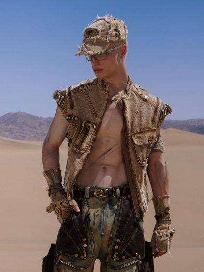 Personsoul Tactical Structure Denim Sleeveless Vest-IYAMIUIO