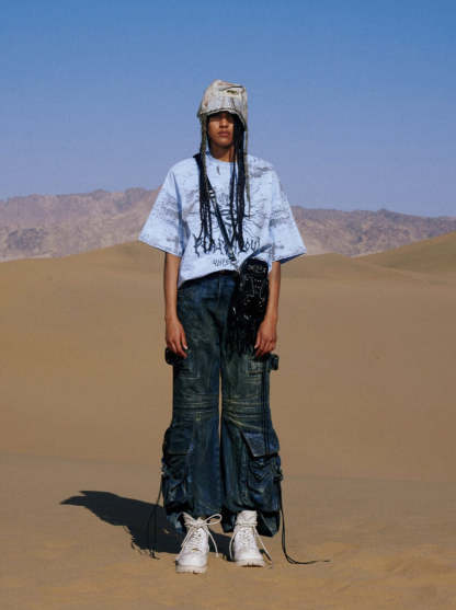 Personsoul Pocket Drawstring Washed Flared Jeans-IYAMIUIO