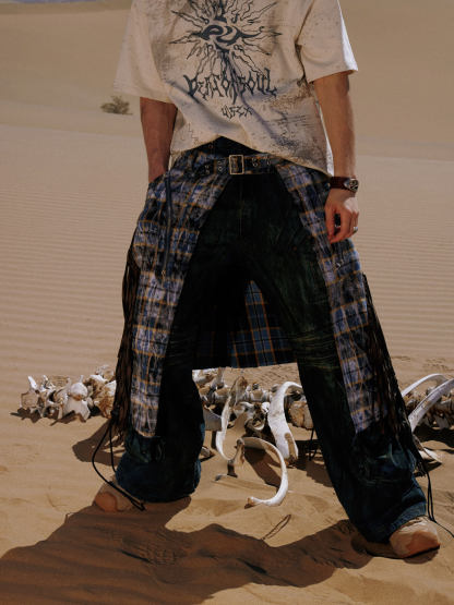 Personsoul Pocket Drawstring Washed Flared Jeans-IYAMIUIO