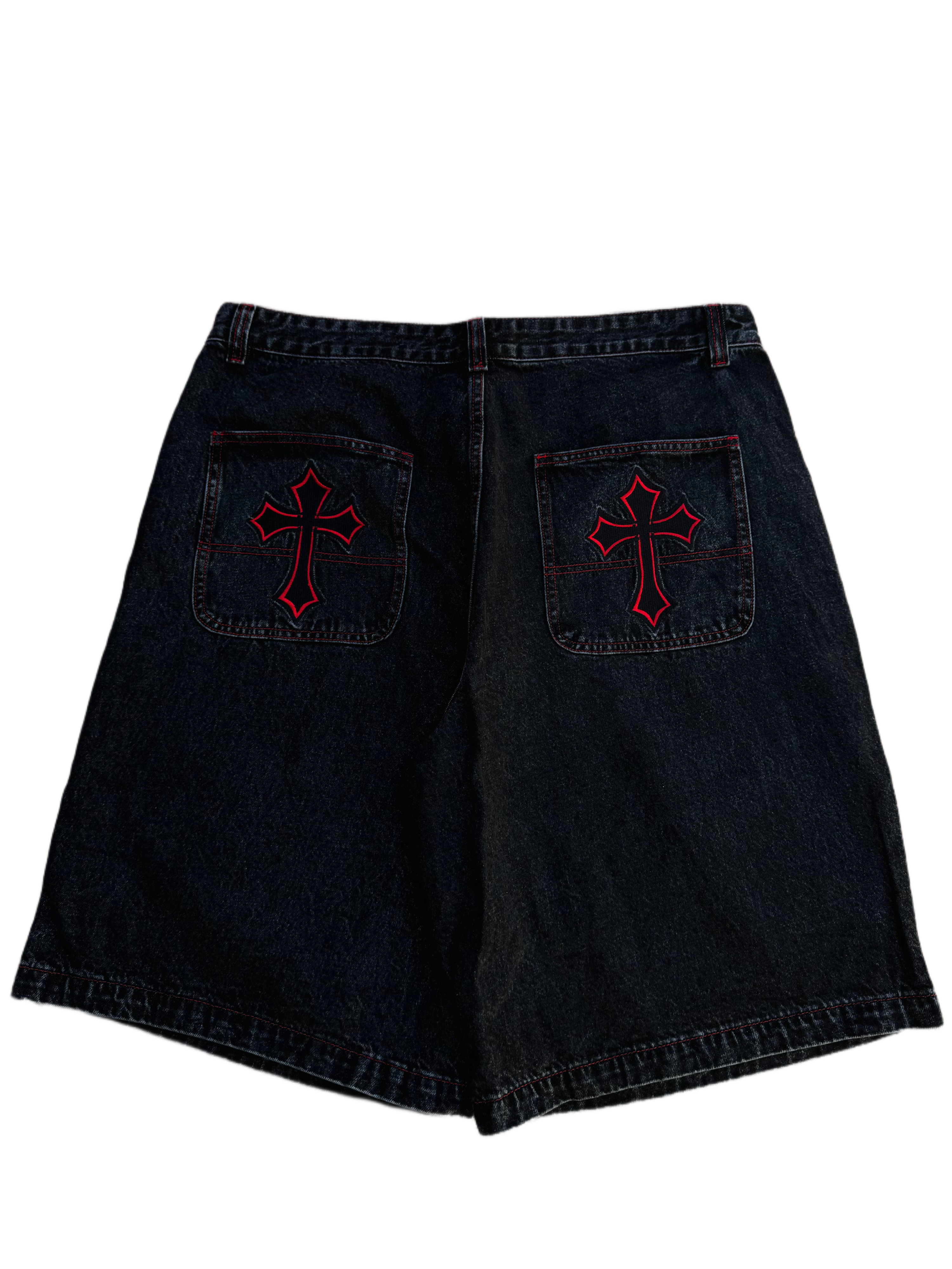 Red Stitch Cross Jorts-IYAMIUIO