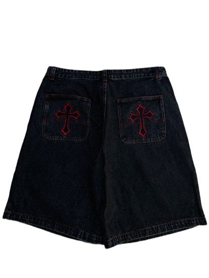 Red Stitch Cross Jorts-IYAMIUIO