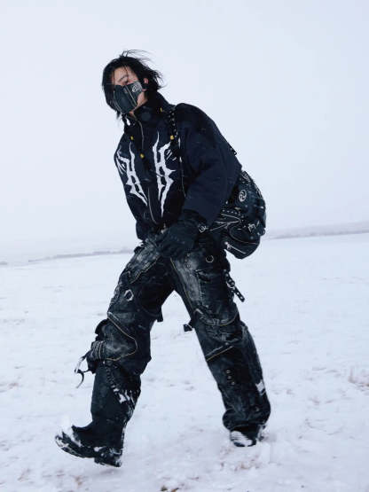 Personsoul Embroidered Cropped Down Jacket-IYAMIUIO