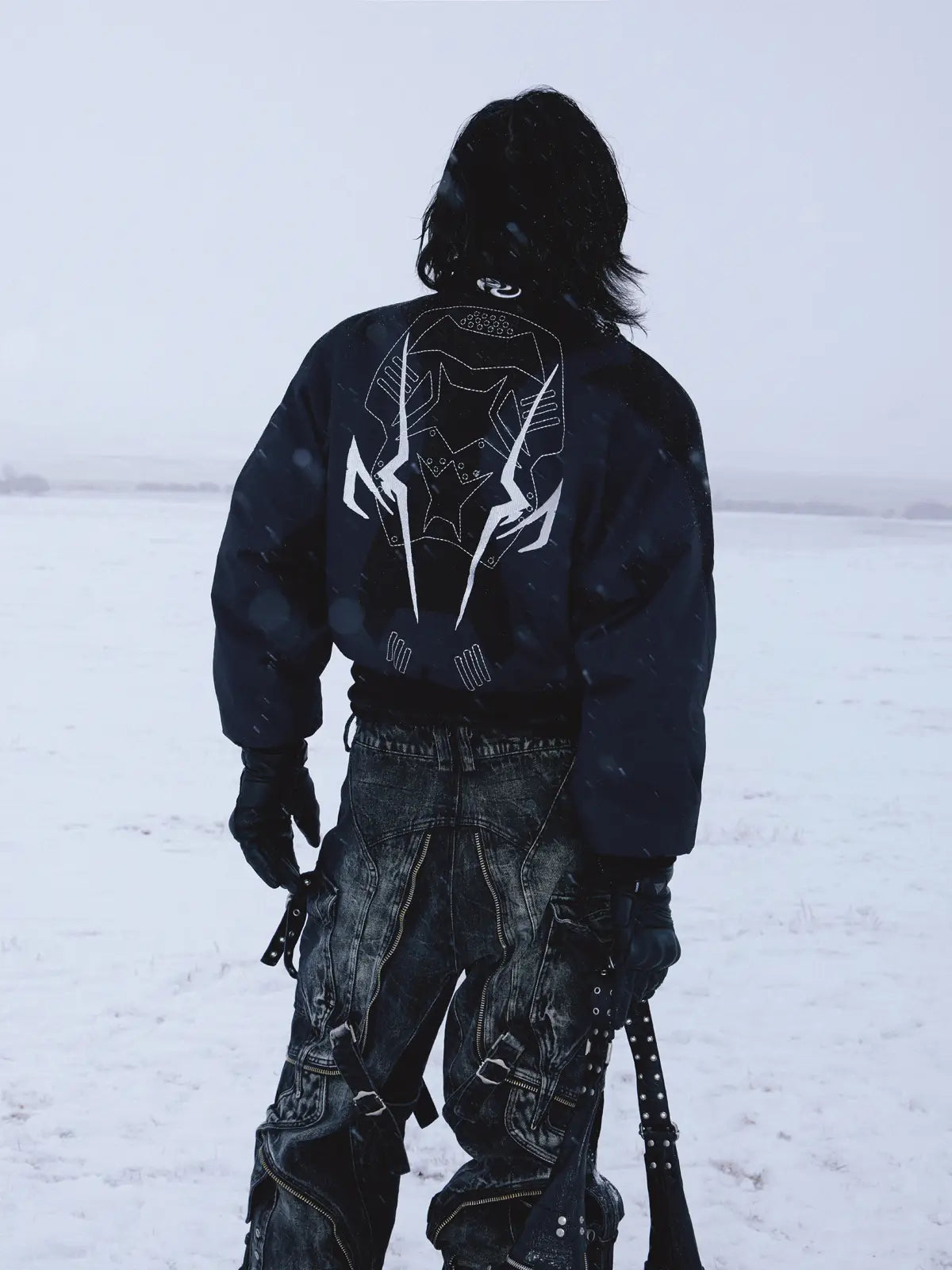 Personsoul Embroidered Cropped Down Jacket-IYAMIUIO