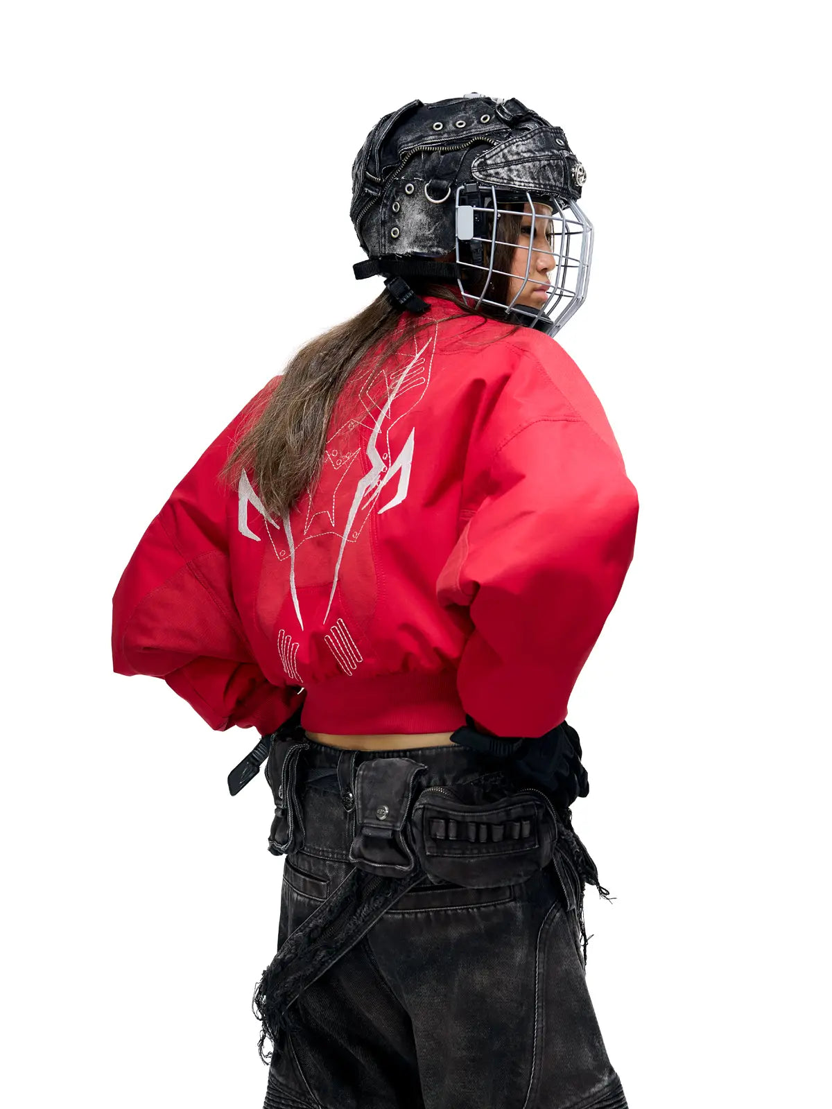 Personsoul Embroidered Cropped Down Jacket-IYAMIUIO